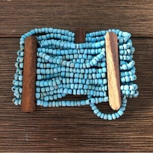 Teal seed bead stretch cuff bracelet